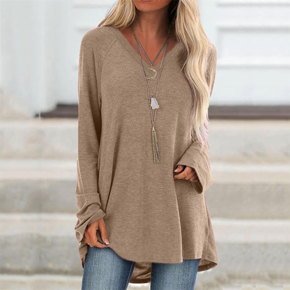 Autumn Women Ladies Tee Shirt Loose Blouse V-neck Shirt Long Sleeve Casual Jumper Pullover Tops Plus Size L-5XL