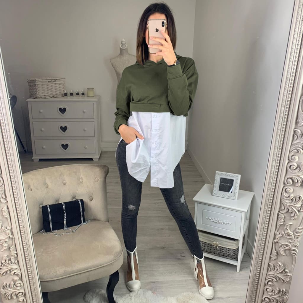 Fashion Women Ladies Long Sleeve Stitching Shirt Tops Hooded Casual Autumn Loose Button Blouse Shirt 2019