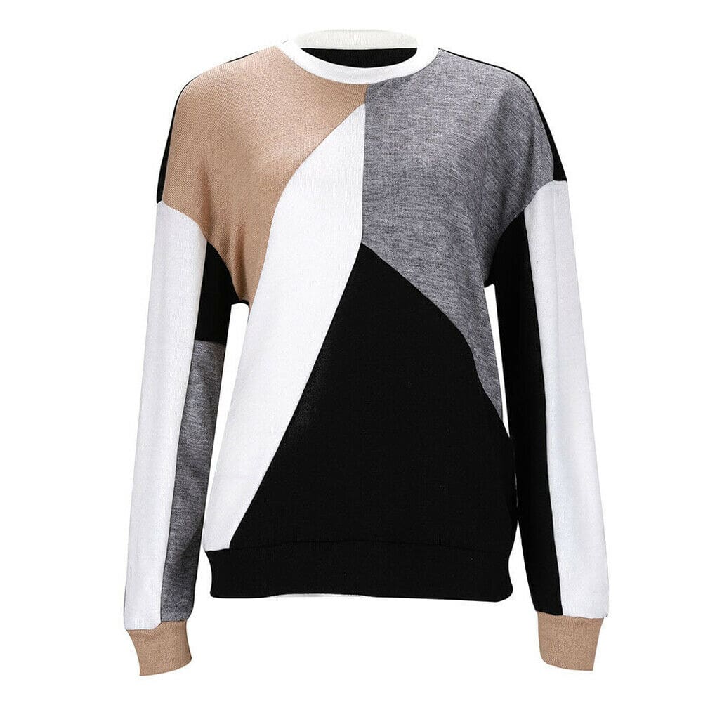 Women Crew Neck Winter Knitted Sweater Ladies Loose Warm Pullover Jumper Tops Patchwork Long Sleeve Causual Sweaters