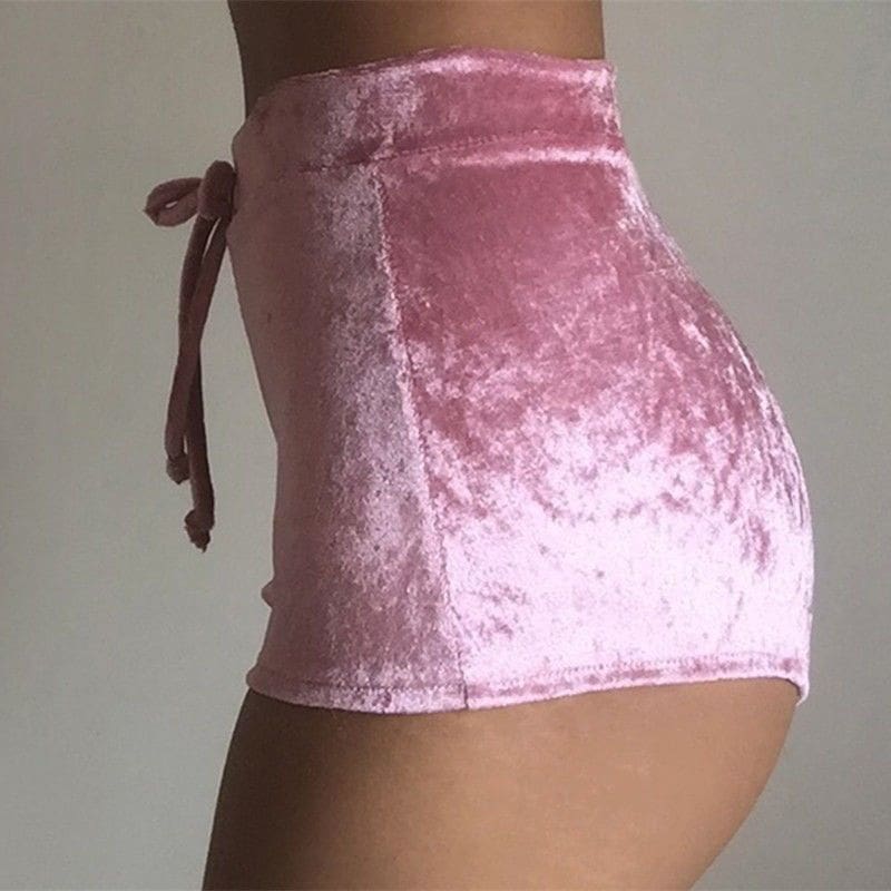 New arrival Pretty Little Thing Womens Ladies Pink Crushed Velvet Runner arrival Short Hot Casual Women Skinny Drawstring Shorts