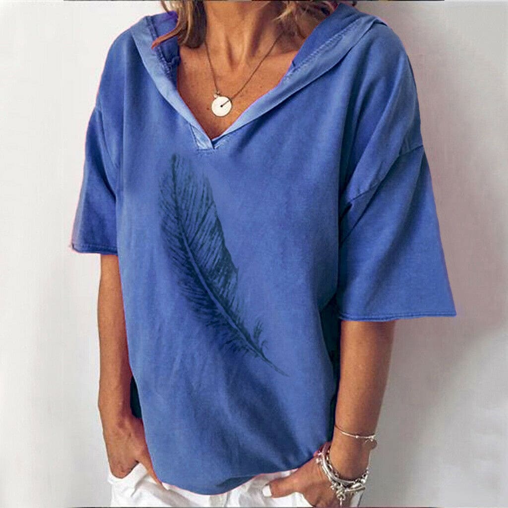 Women Loose Short Sleeve Hooded Casual Tops Fashion Summer T-shirts Print Solid Holiday Stylish Daily Tee Shirts