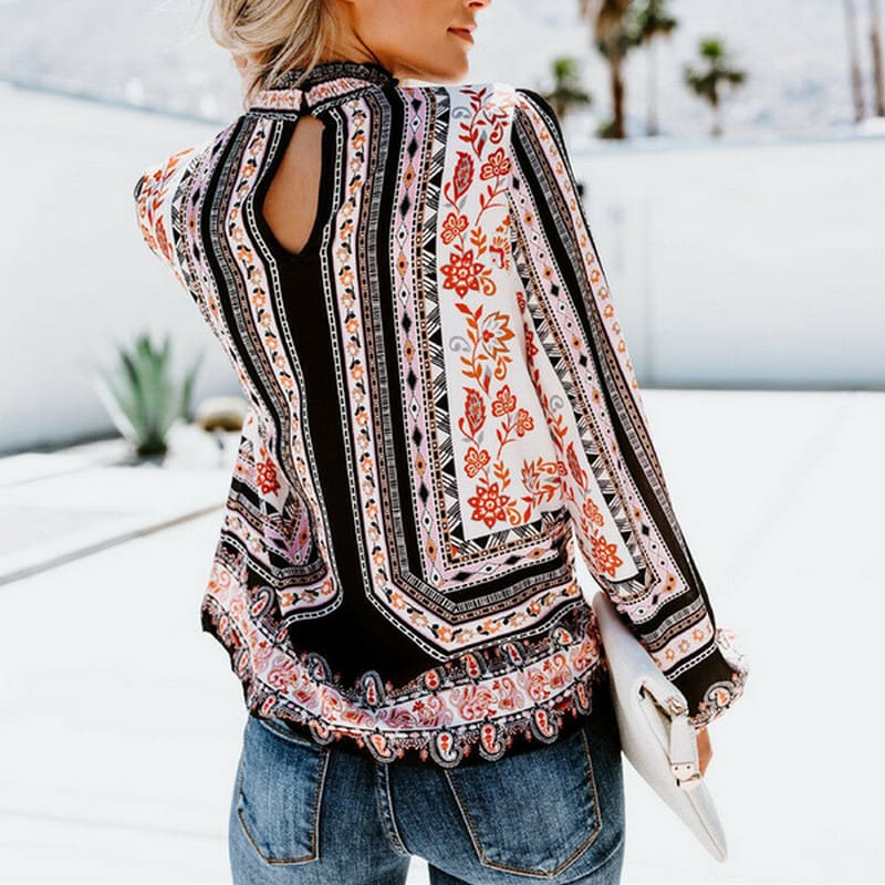 Womens Blouses Fashion Ladies Floral Casual Pattern Ethnic Shirt Women Loose Tops Long Sleeve Blouse