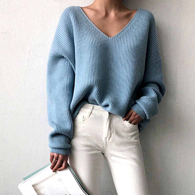 Fashion Women Long Sleeve Knitted Sweater Knitwear Jumper Outwear Autumn Winter Casual Tops Pullover V neck Sweaters One Size