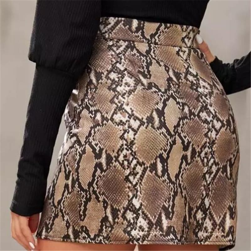 Snake Skin Printed Slim Skirt Women High Waist Mini Pencil Skirt