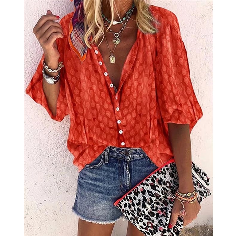 Women Long Sleeve Casual Chiffon Blouse Shirt Ladies Loose Button Holiday Tops Shirt Streetwear