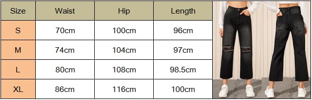 Women Black Destroyed Ripped Hole Casual Jeans Straight Wide Leg Denim Trousers Ladies High Waist Long Jeans Pants