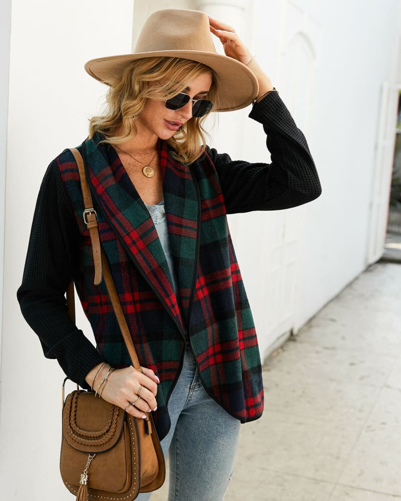 Women Casual Jacket Blazer Fashion Plaid Checks Winter Long Sleeve Cardigan Knitwear Outwear Coat Suit Jumper Top