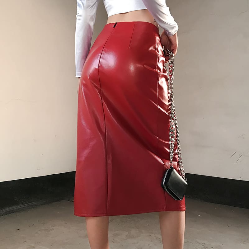 New Fashion Women Split Wrap Skirt Sexy Ladies Casual High Waist Slim Pu Leather Bottom Skirt OL Dress