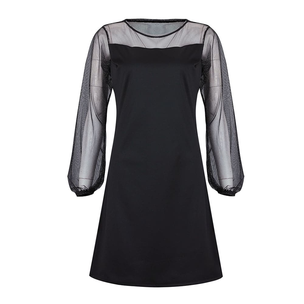 Women Mesh Sheer Puff Sleeve Dress Bodycon Long Sleeve Mini Dress