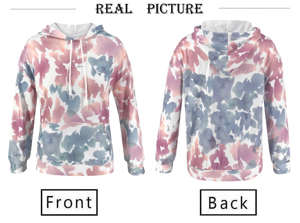 Women Tie Dyeing Hooded Long Sleeve Sweatshirt Hoodie Pullover Jumper Sweater Tops Outwear Streetwear