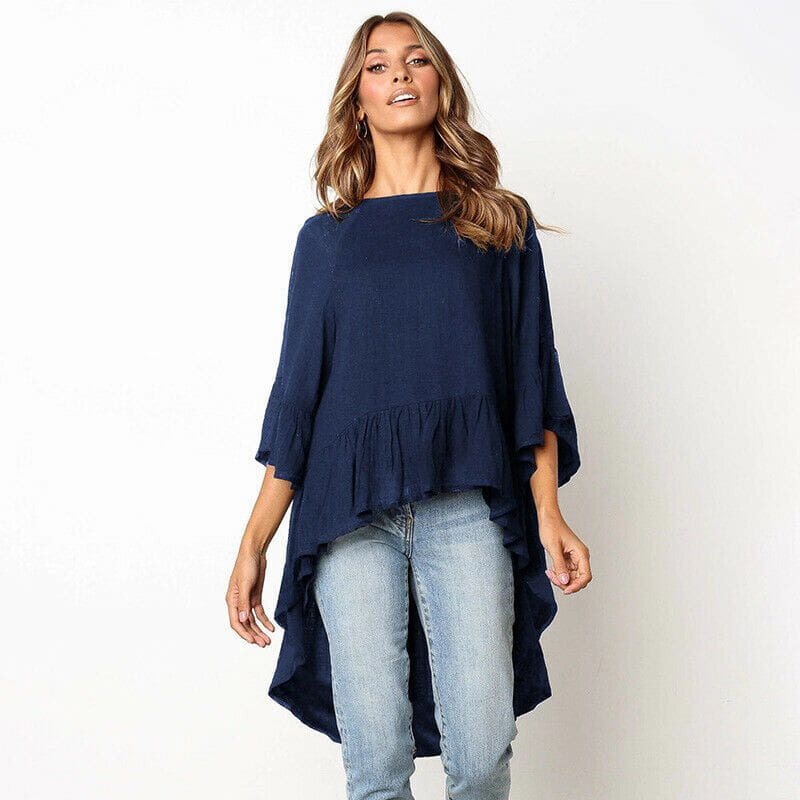 Women Elegant Irregular Crew Neck Blouse Autumn Casual Long Sleeve Tunic Tops Ladies Blouse Pullover Shirt Plus Size