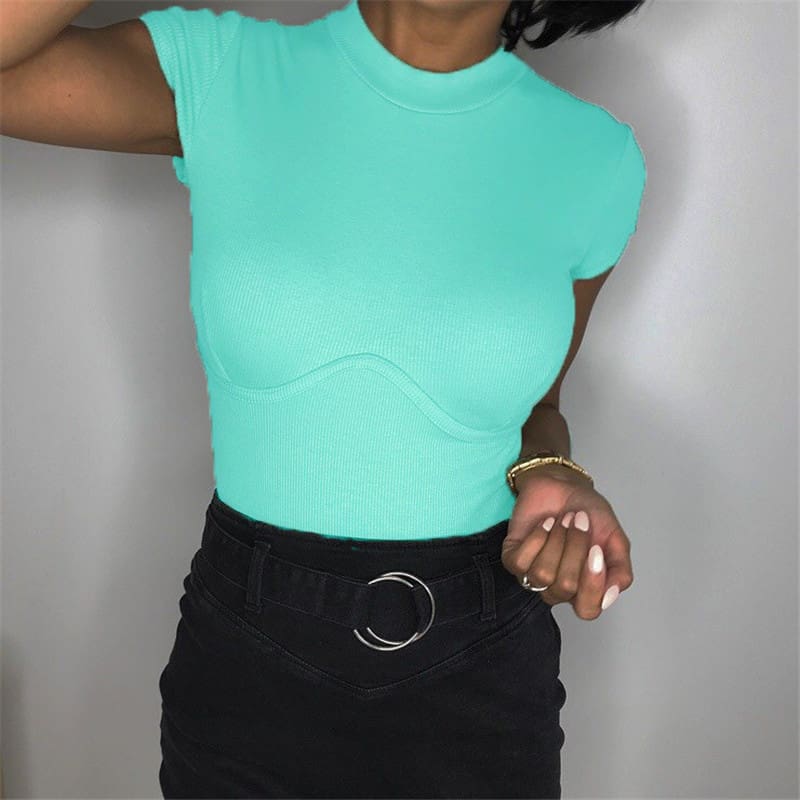 Hot Women Summer Beach Short Sleeve T-Shirt Slim Gym Sports Crop Tank Top Ladies Casual Crew Neck Outwear Tops