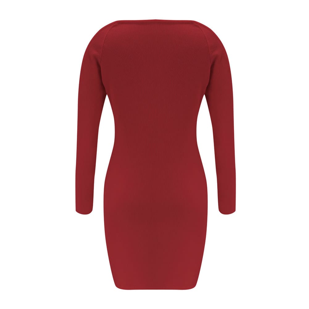 Womens Bodycon Dress Ladies Autumn Casual Long Sleeve Cold-Shoulder Party Cocktail Sexy Bandage Slim Dress