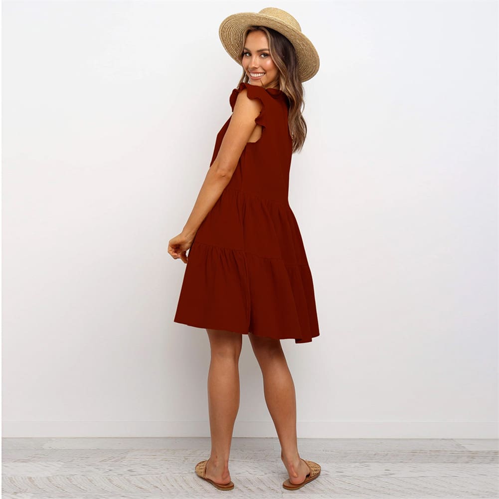 Summer Smock Dress Tops Ladies Holiday Beach Casual Loose Shirt Sundress