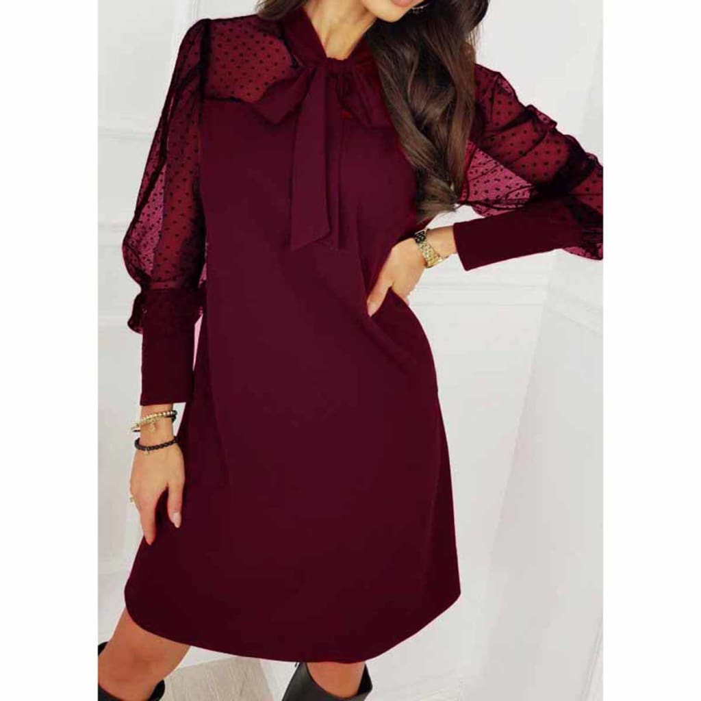 Fashion Women Elegant Evening Party Club Loose Dress Women Ladies Casual Mesh Puff Long Sleeve Dress vestidos