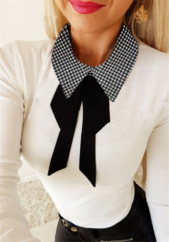 Elegant Office Ladies Lapel Blouse Shirt Autumn Women Long Sleeve Slim Fit Bowknot Stretch Office Solid Shirts