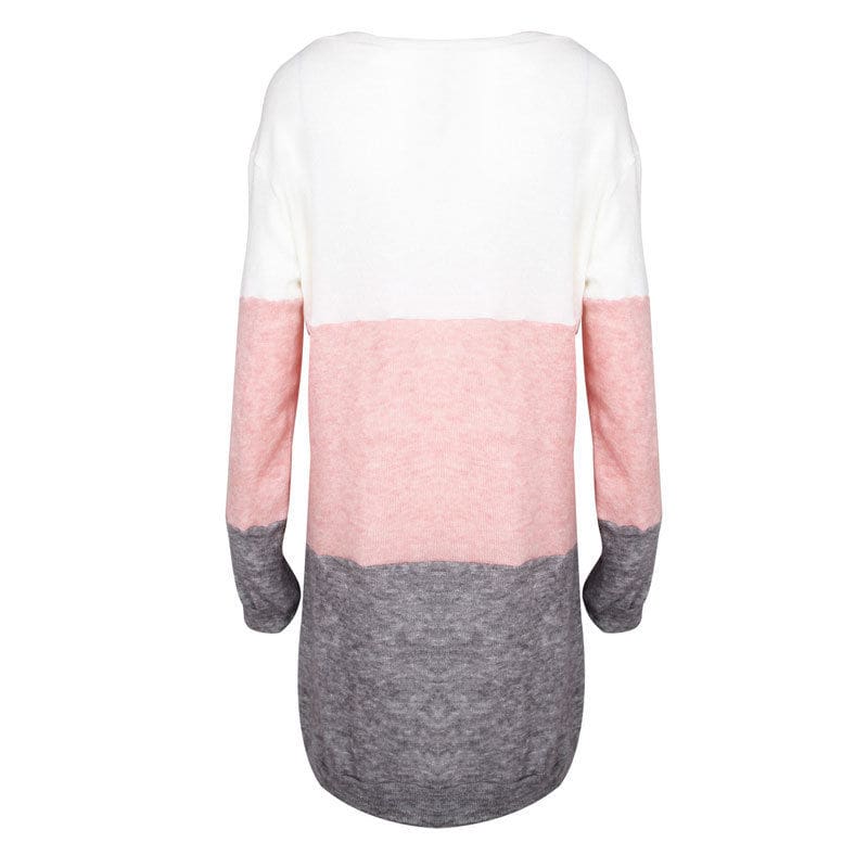 Women Knitted Sweater Long Sleeve O-Neck Loose Sweatshirt Pullover Long Top Mini Jumper Dress