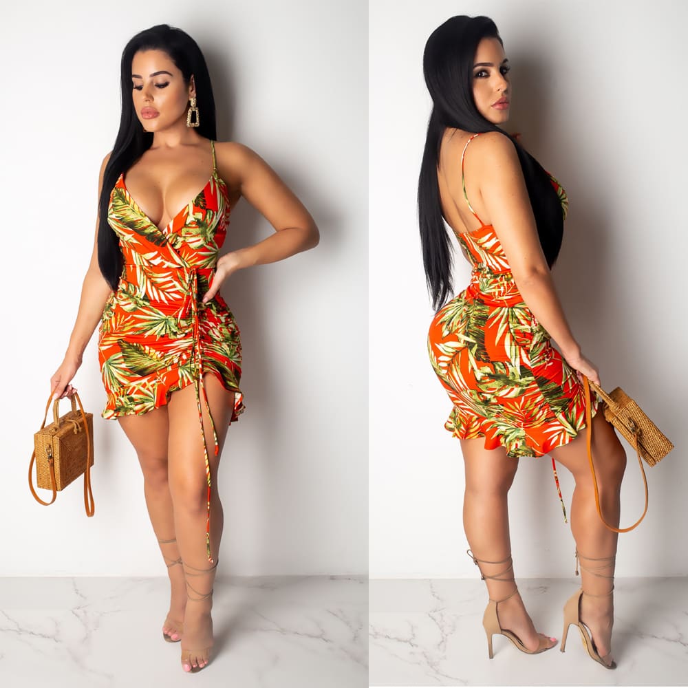 Women Bandage Bodycon Sleeveless Evening Party Club Mini Dress Floral Print Design Beach Holiday Casual Sheath Dress