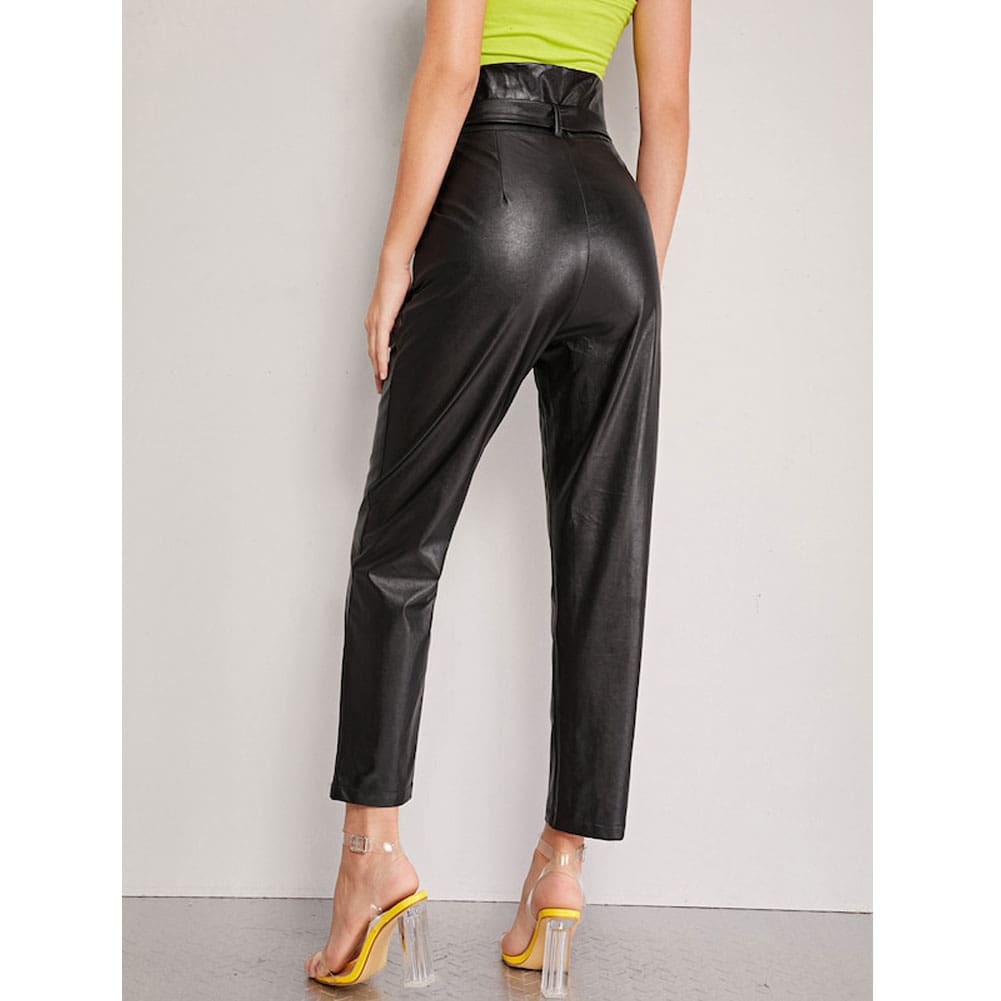 Women PU Leather Pants High Waist Push Up Casual Workout Stretch Skinny Leggings Trousers Bottoms