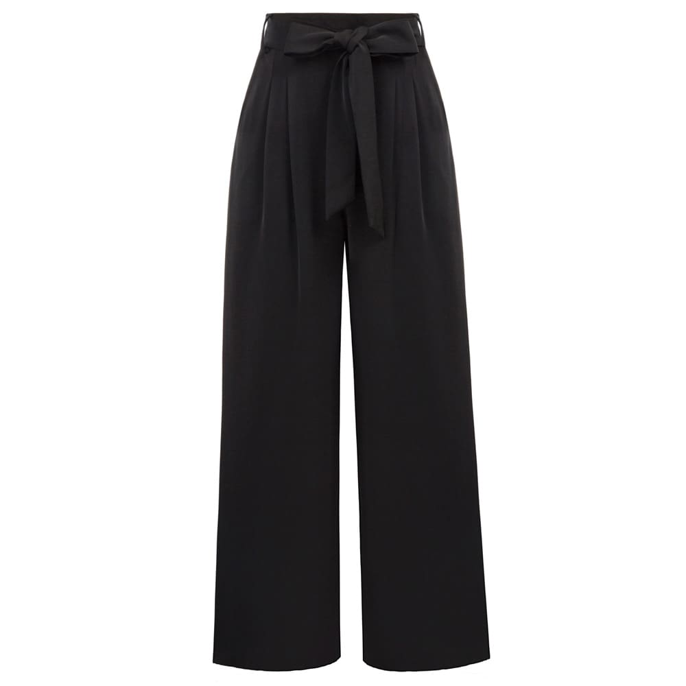 Women Elastic High Waist Casual Belt Trousers Straight Leg Long Pants