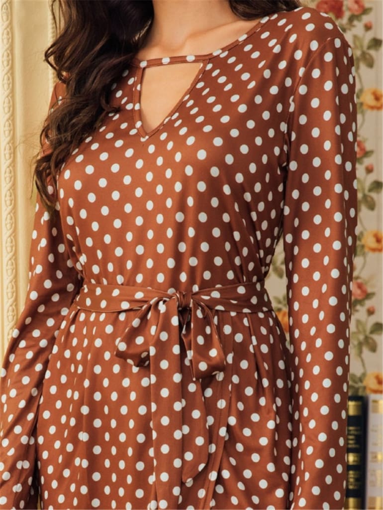 2019 Fashion Polka Dot Dress Women Ladies V Neck Long Sleeve Dress Prom Evening Party Autumn Casual Sundress