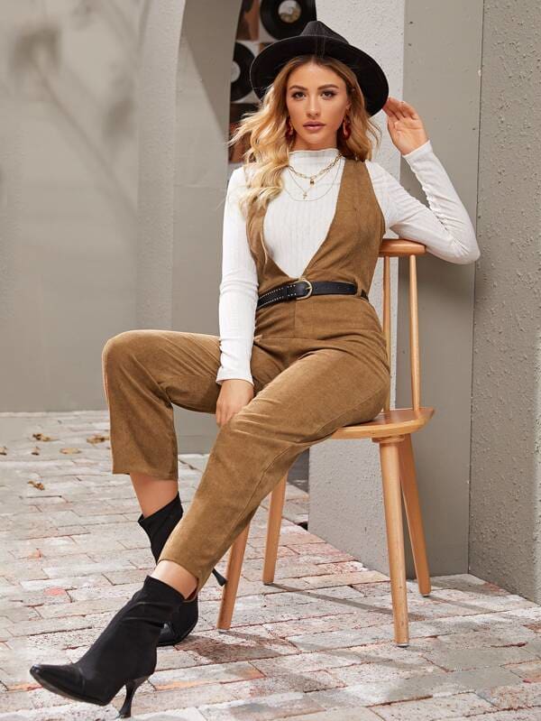 Fashion Womens Corduroy Jumpsuit Autumn Winter Ladies Casual Loose Dungarees Playsuit Long Trousers Overalls