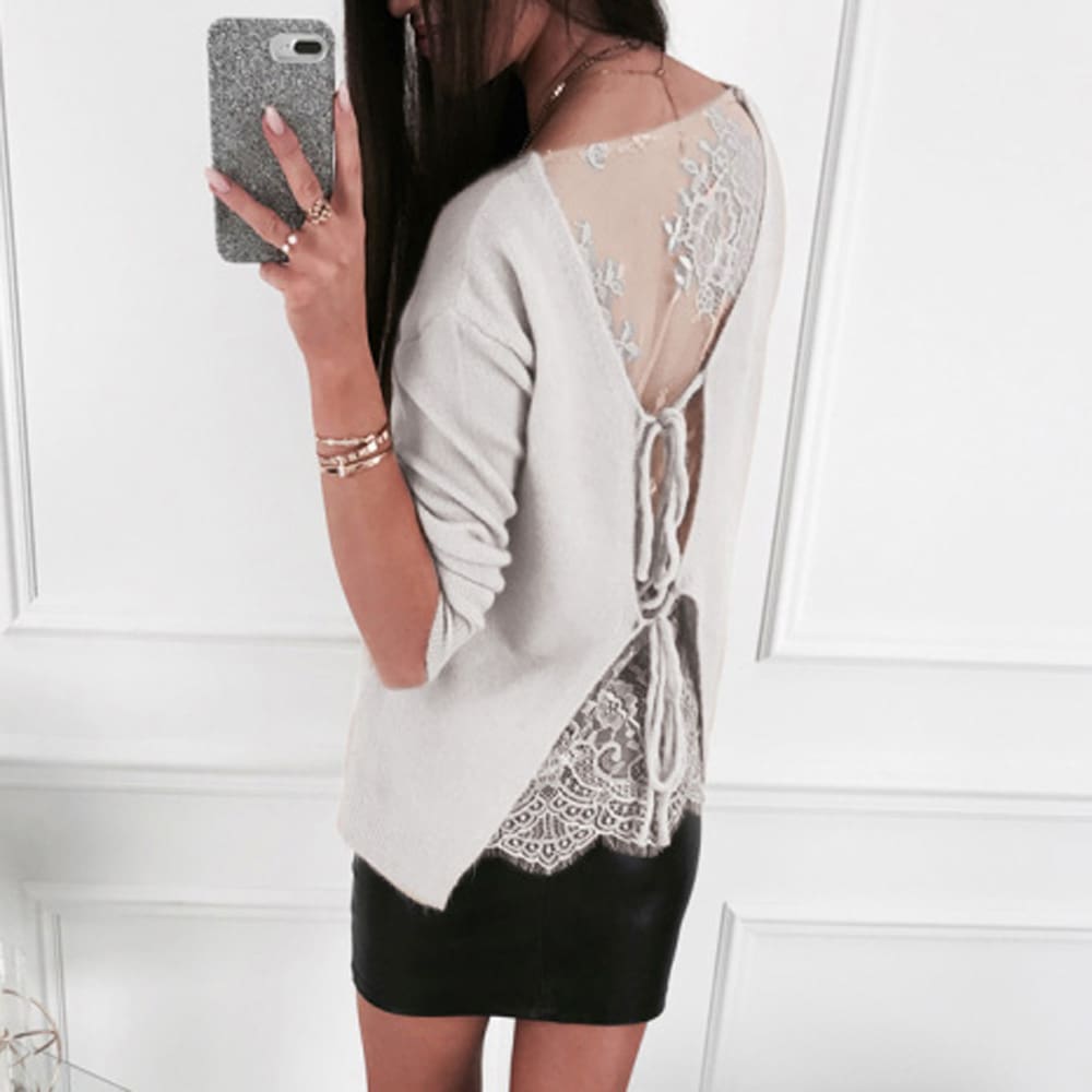 Gothic Lace Up Backless Top Blouse Ladies Slim Fit Jumper Pullover Top Shirt