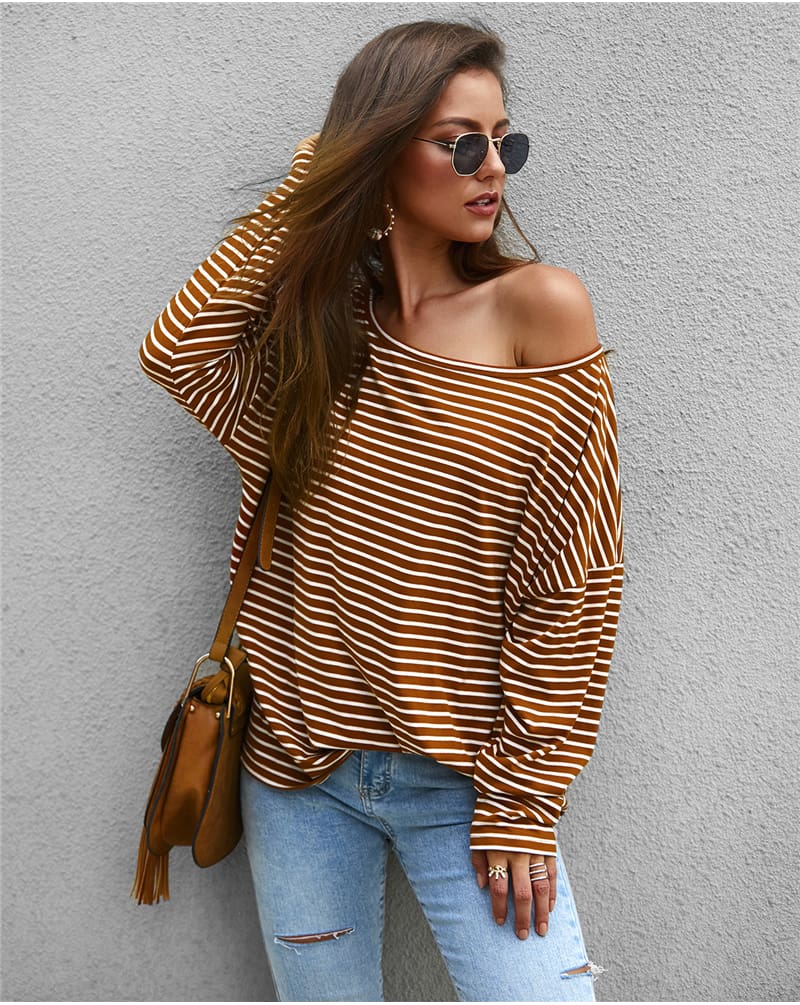 Women Autumn Stripe T shirt Long Sleeve Loose Tee shirt Femme Ladies harajuku tshirt Elegant Plain ulzzang dames Streetwear