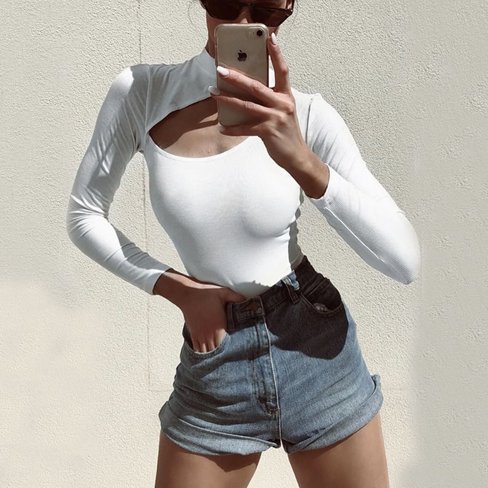 Women Turtleneck Stretch Long Sleeve Leotard Bodysuit Ladies Casual Romper Jumpsuit Top Blouse