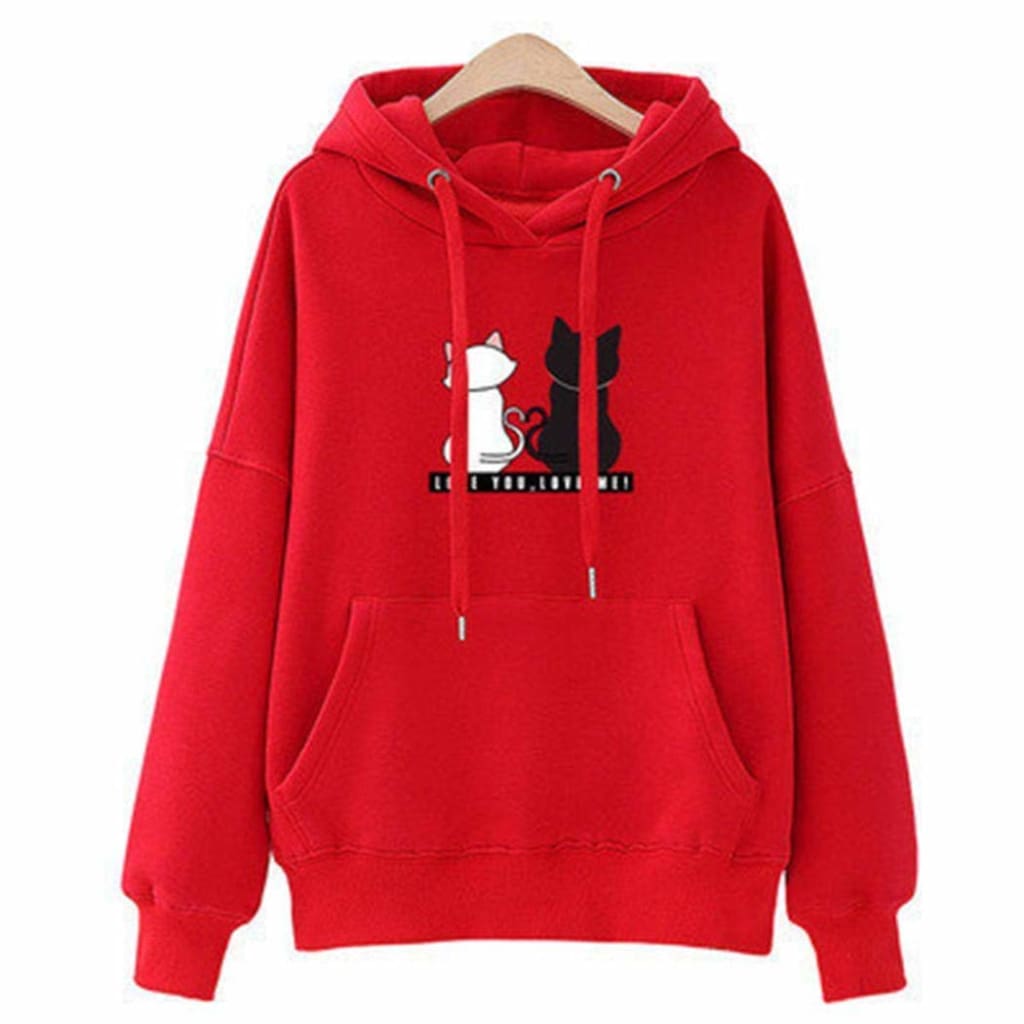 Womens Hooded Tops Fashion Long Sleeves Pocket Pullover Hoodies Solid Color Heart-Shaped Print Women Clothes