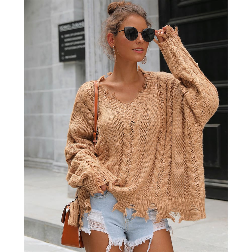 New Women Loose Knitted Pullover Jumper Sweater ;Ladies Casual V-Neck Long Sleeve Warm Winter Knitwear Top