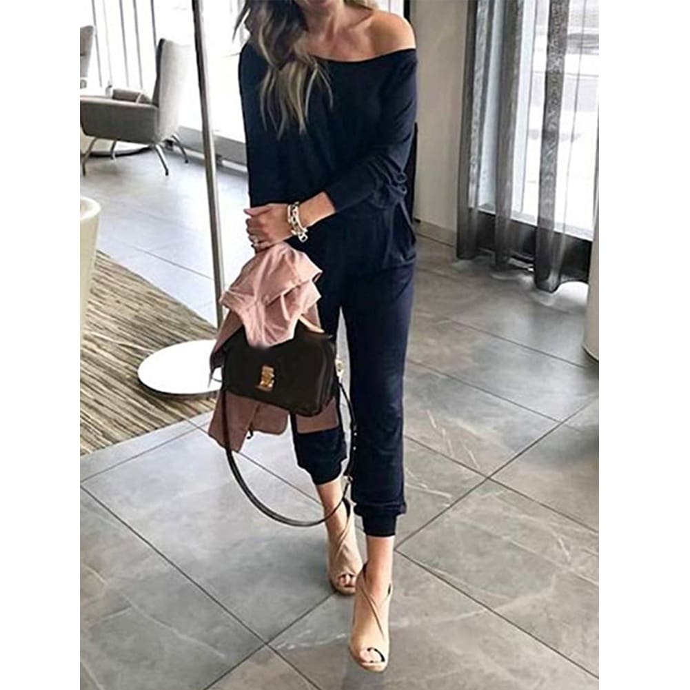 One-Shoulder Long Sleeve Jumpsuit Lady Autumn Soft Loose Playsuit Bodycon Party Trousers Jumpsuit