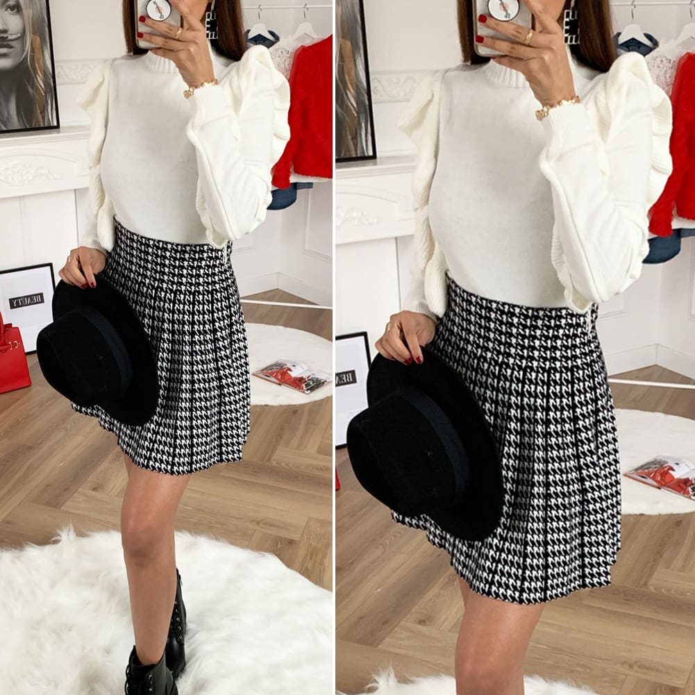 Women High Waist Plaid Skirts Flared Pleated Short Skirt Femme Uniform School Girl Mini Skirts Womens Mini Skirt