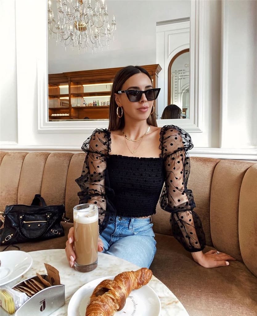 Women Mesh Sheer T Shirt See-through Long Sleeve Top Shirt