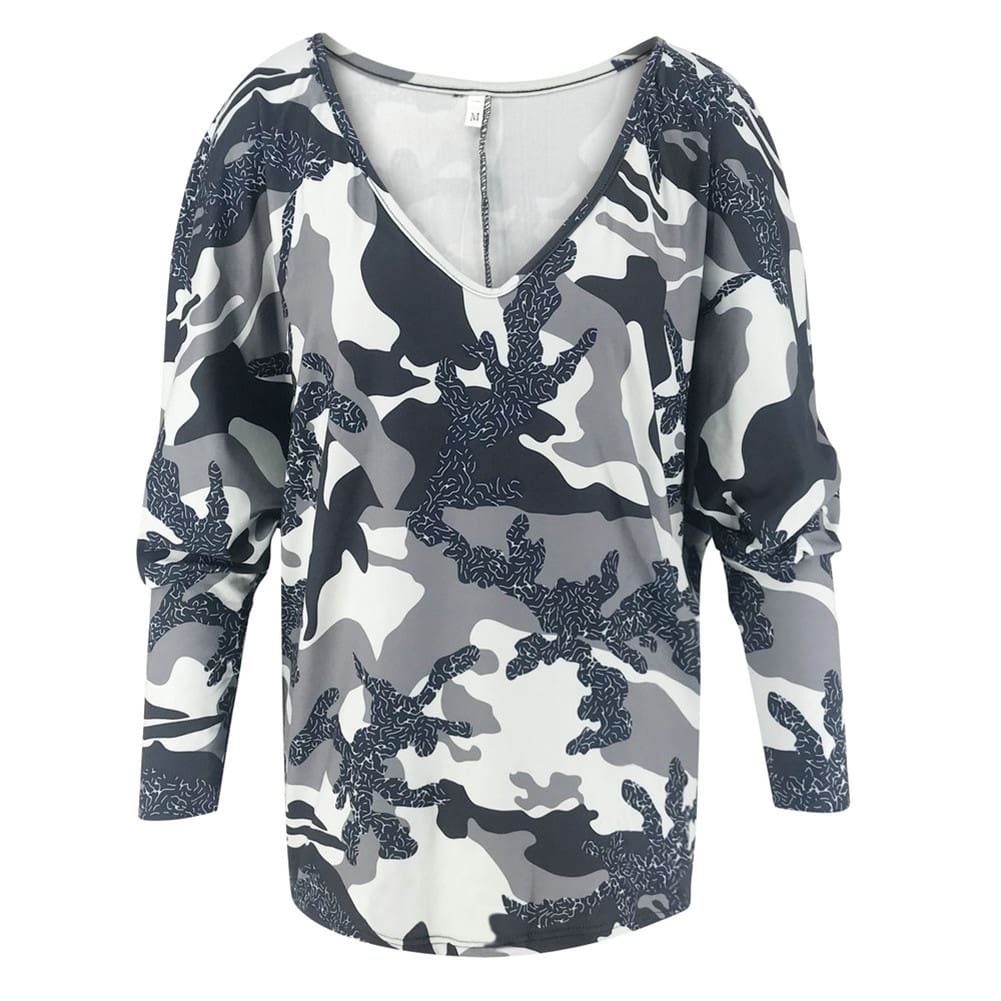 Women Loose Ladies Blouse Shirt Long Sleeve Summer Tops V neck Casual Camouflage Basic Tee Blouse Streetwear