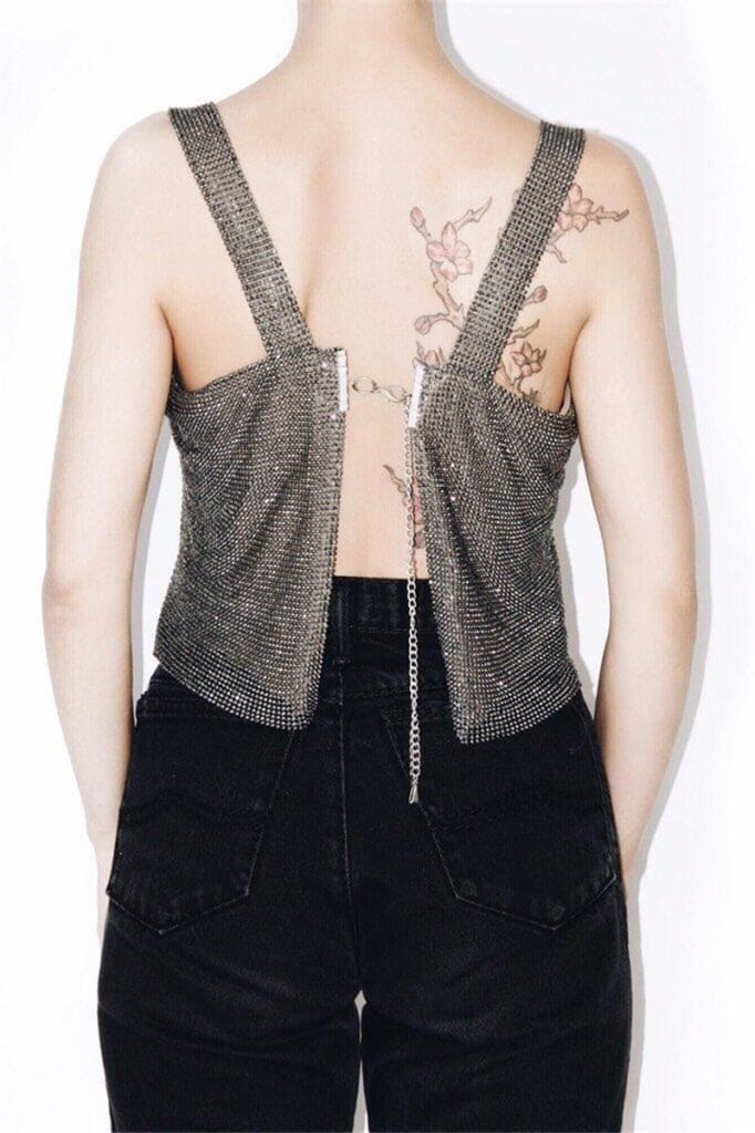 Women Summer Sleeveless Sequin Crop Top Vest Sheer Metal Chainmail Sparkly Bra Tank Top Blouse Ladies Casual Clothes