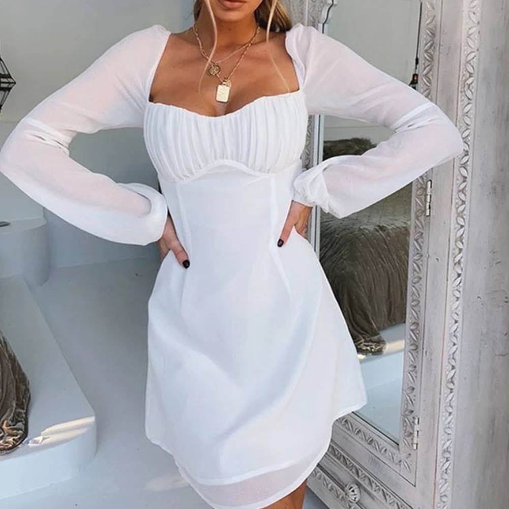 Summer Women Bandage Bodycon Long Sleeve Sundress Ladies Mesh Perspective Backless Party Club Mini Dress