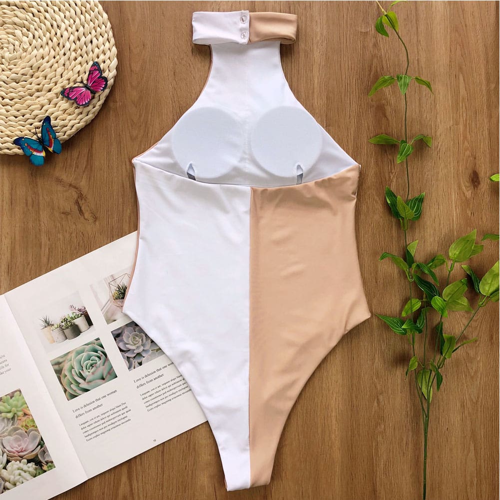 Women Padded Monokini swimwear bathing suit One piece Push-up Patchwork Halter Backless Beachwear Swimsuit Pool Charming Bikinis