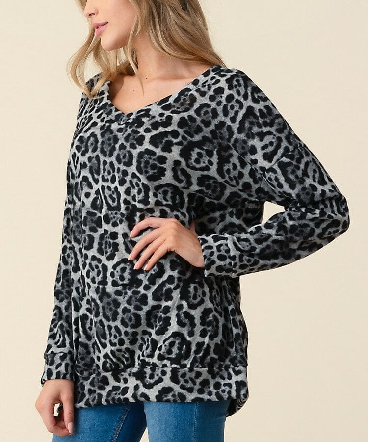 Women Autumn Leopard Print Long Sleeve Button V Neck T Shirt Casual Tops Baggy Fashion Loose Blouse