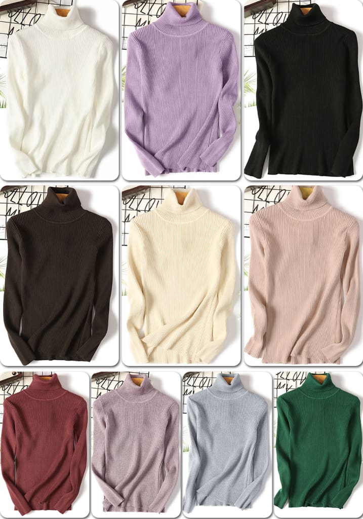 Long Sleeve Ribbed Sweater for Women Warm Pullover Knitted Sweater