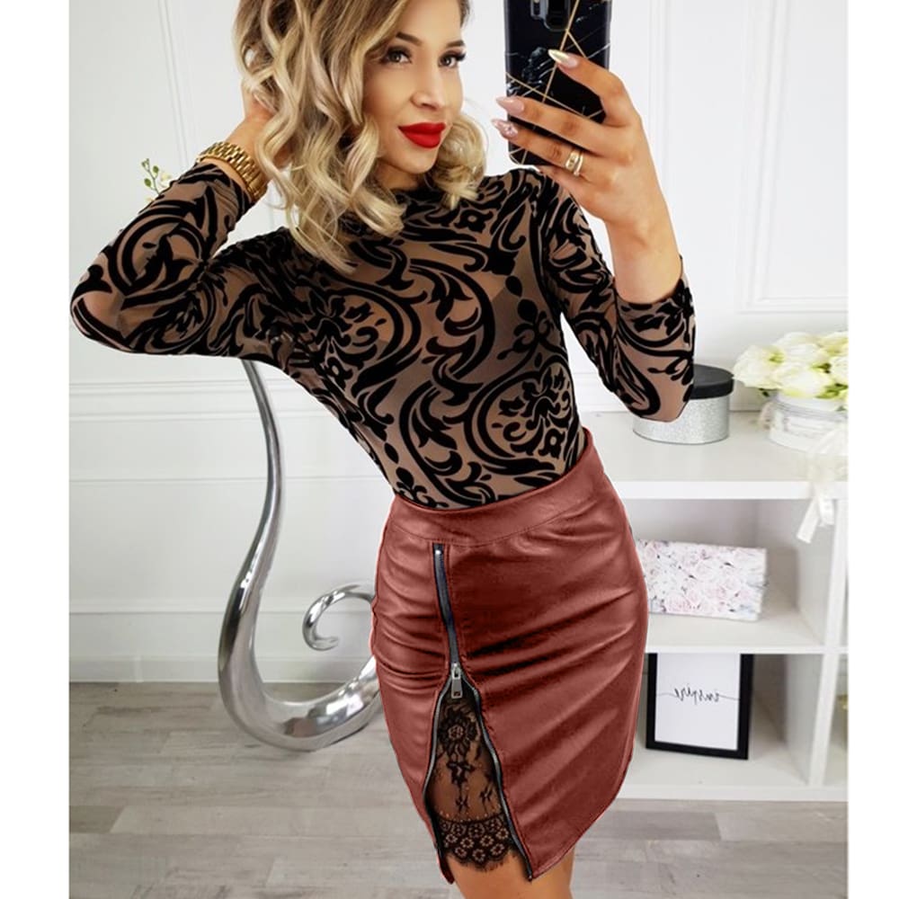 New Fashion Skirt Women High Waist Zipper Up PU Leather Business OL Ladies Preppy Short Mini Pebcil Skirt