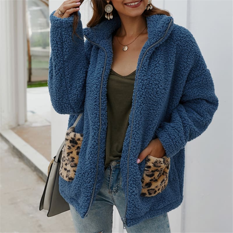 Women Coats And Jackets Plus Size Leopard Pocket Winter Warm Fleece Coats