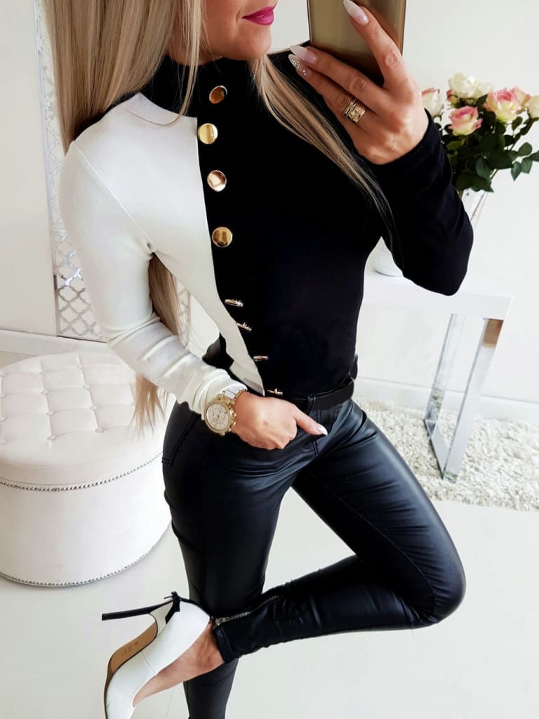 Autumn Women High Collar Slim Fit Long Sleeve Tops Fashion Ladies Casual Blouse Buttons Top Shirt Outwear New