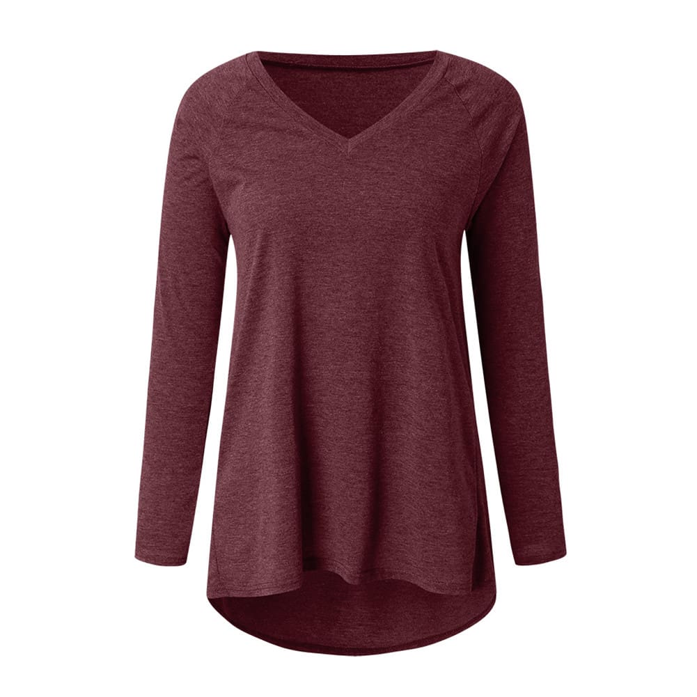 Autumn Women Ladies Tee Shirt Loose Blouse V-neck Shirt Long Sleeve Casual Jumper Pullover Tops Plus Size L-5XL