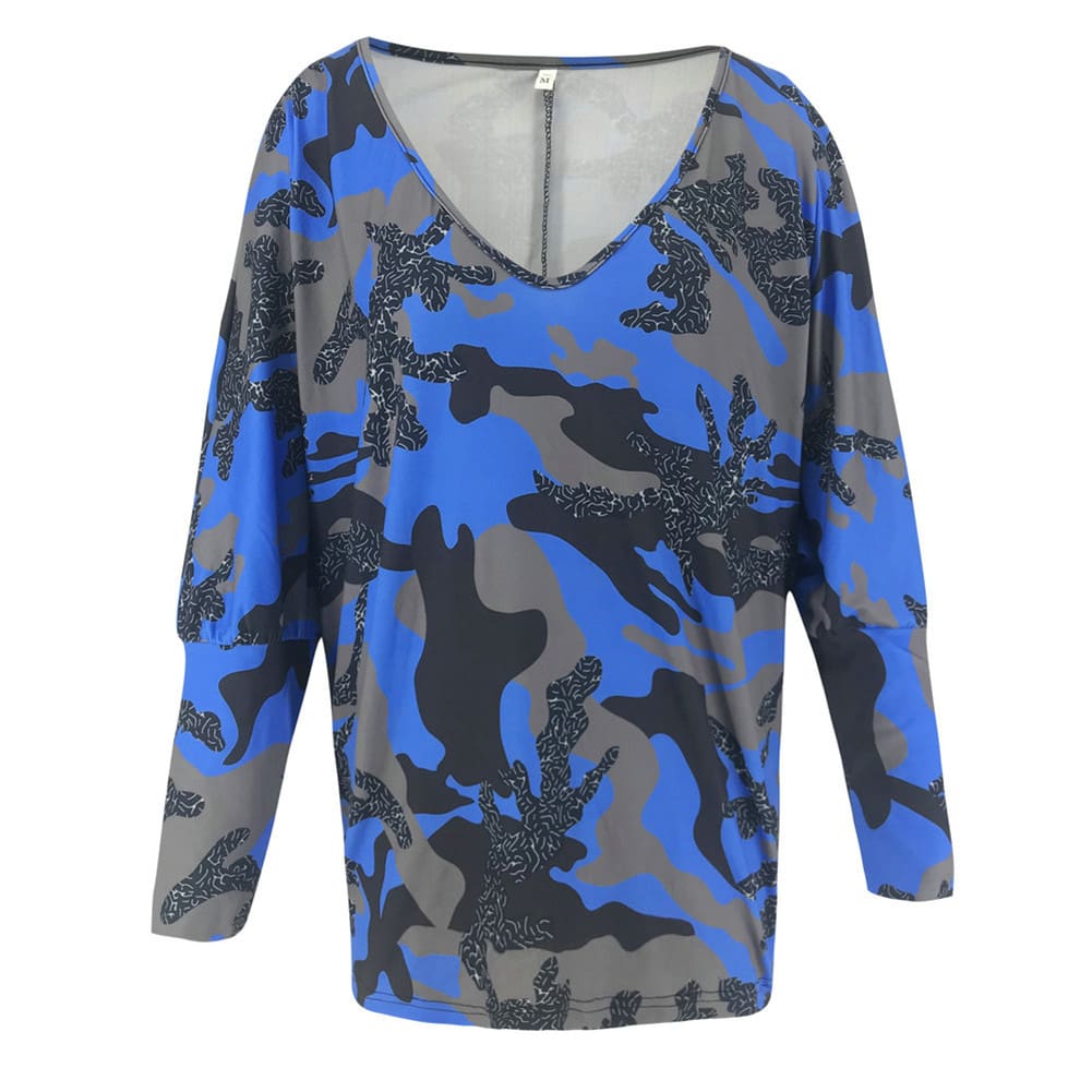 Women Loose Ladies Blouse Shirt Long Sleeve Summer Tops V neck Casual Camouflage Basic Tee Blouse Streetwear