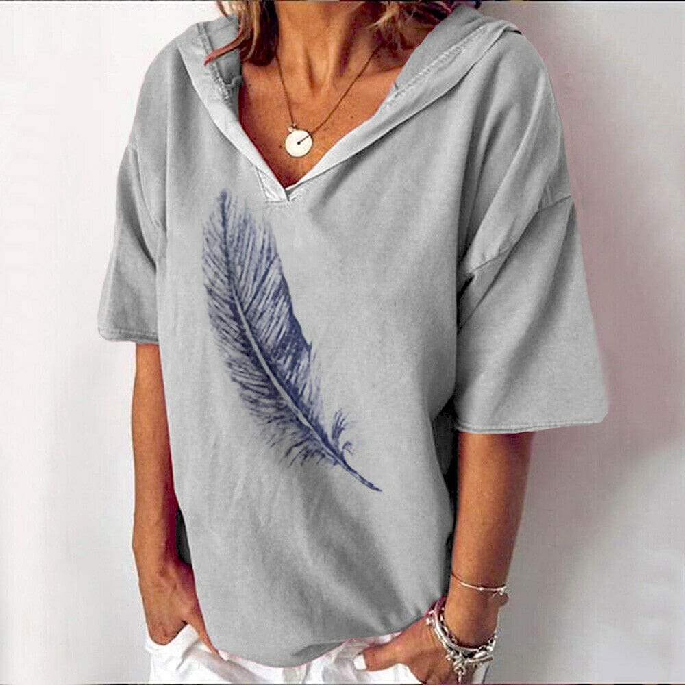 Women Loose Short Sleeve Hooded Casual Tops Fashion Summer T-shirts Print Solid Holiday Stylish Daily Tee Shirts