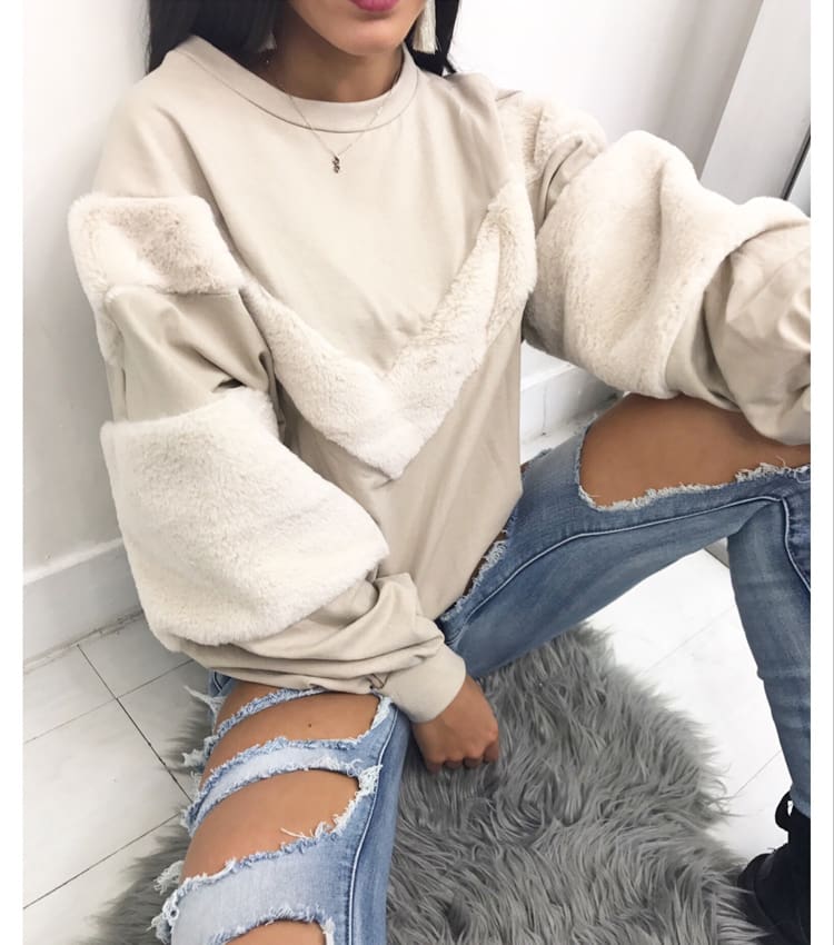 Winter Warm Women Lady Hoodie Sweatshirt Stitching Long Sleeve Patchwork Casual Pullover Tops Sweatshirt Jumper