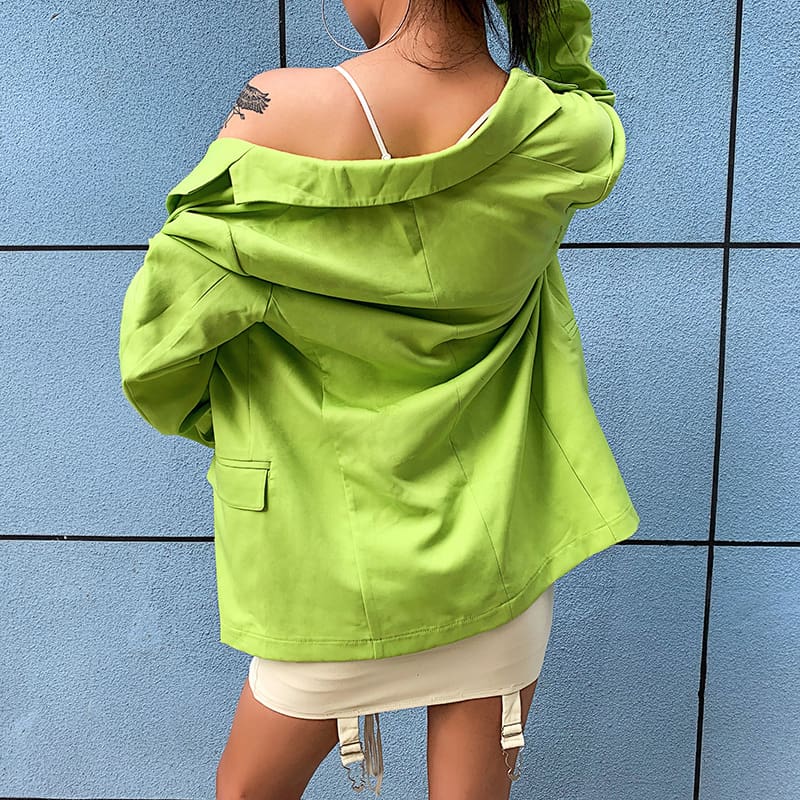 Women Blazer Oversize Autumn Long Coat Sexy Simple Candy Color Slim Long-sleeved Suit Kendall Fashion Avocado Green Blazer