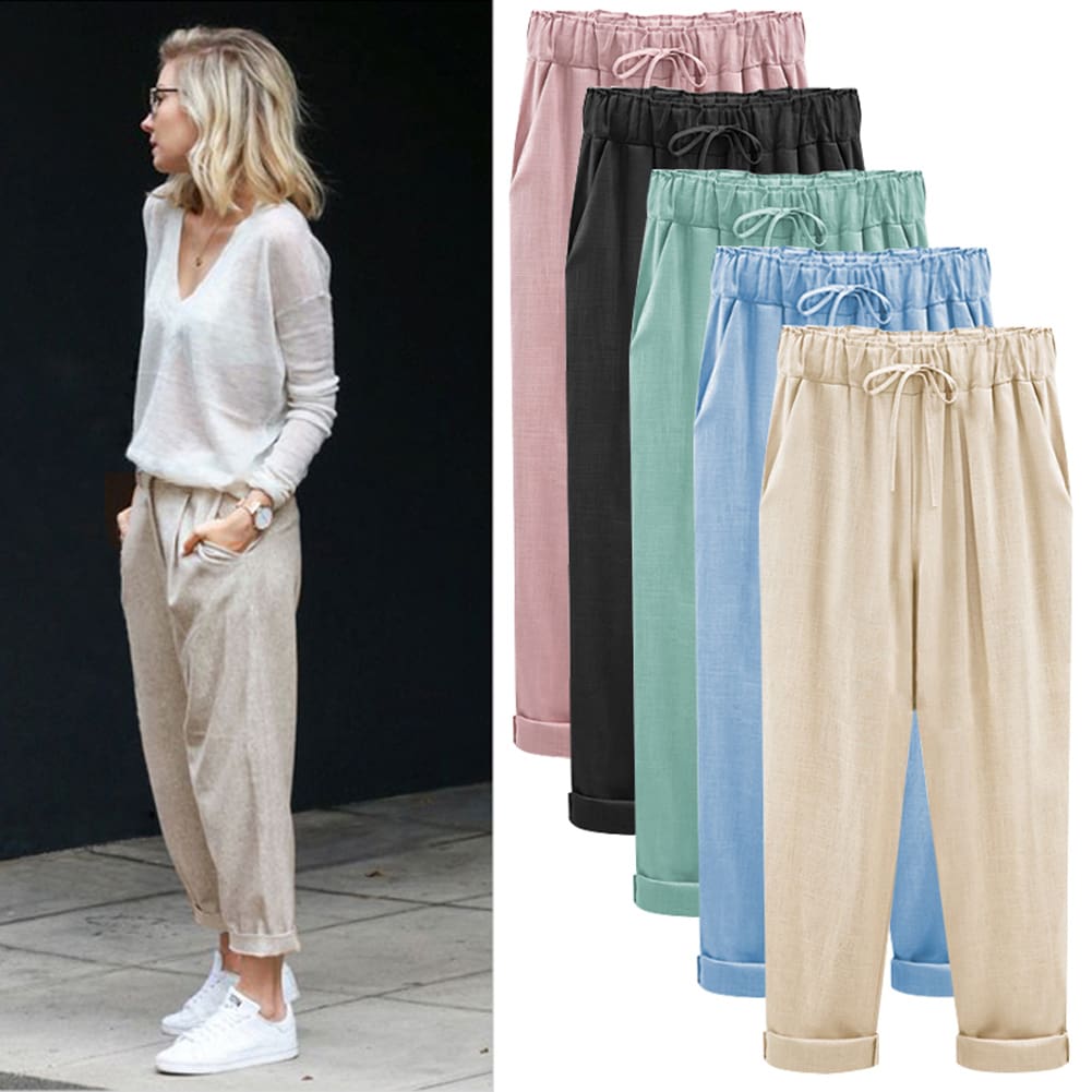 Comfy Harem Pants Women Loose Casual Elastic High Waist Summer Beach Outdoor Drawstring Loose Baggy Trousers Plus Size