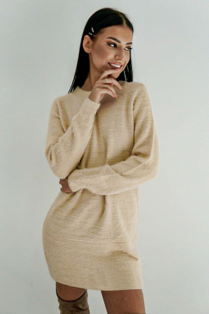 Women Long Sleeve Knitted Sweater Mini Dress Fashion Autumn Winter Lady Backless Party Club Casual Jumper Dress